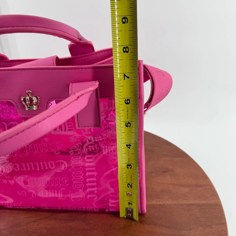 Juicy Couture Tote Bag Womens Hot Pink Clear PVC Monogram Crossbody Small Y2K